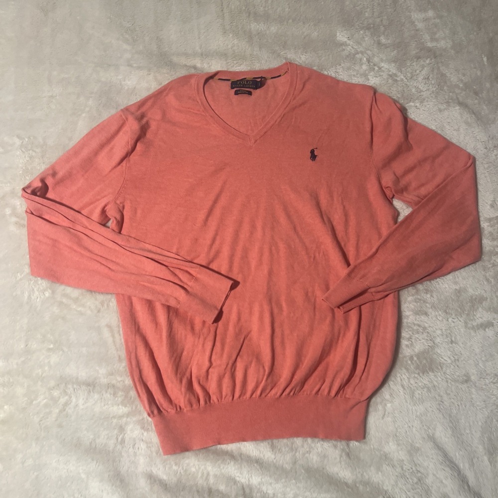 Polo Ralph Lauren Men's Slim Fit Pima Cotton V-Neck Sweater Pink Large